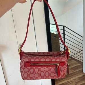 Coach Signature Jacquard Demi Shoulder Bag, Cherry Red